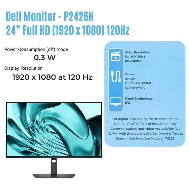 Alt view image 3 of 7 - Dell Pro P P2426H 24" FHD 120Hz Business Monitor, USB-C, HDMI, DisplayPort | Anti-Glare 24" (1920×1080) Monitor, Adaptive-Sync, VESA Mount, Dual Front USB-C, Eye Comfort Tech, Slim Bezels, Easy Setup