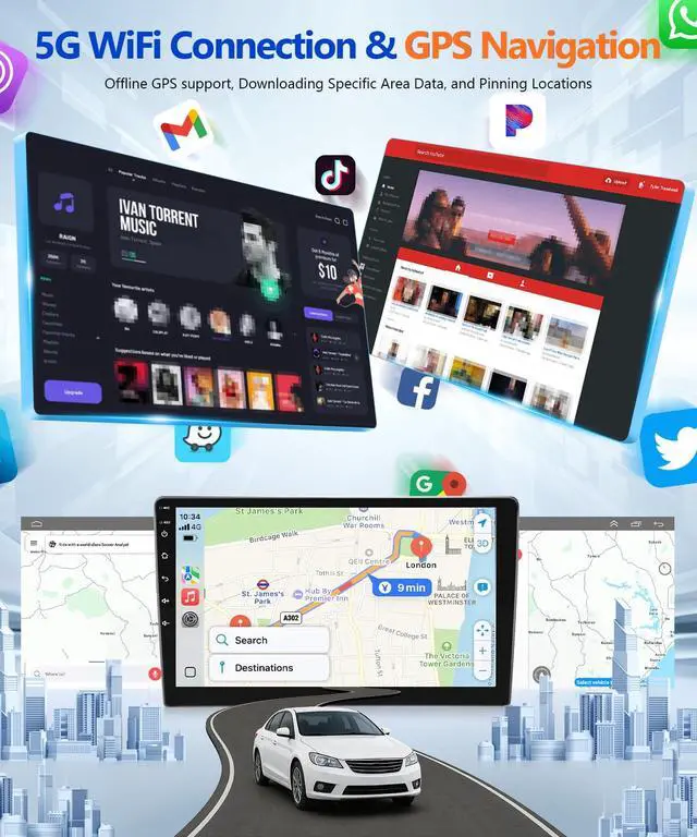 Alt view image 4 of 7 - 8Core 4G + 64G Android Car Stereo for Honda Civic 2012 to 2015 Apple CarPlay Android Auto, 9IN IPS Touch Screen for Civic Car Play Unit with GPS Navi BT FM RDS DSP HiFi 5G WiFi SWC MIC Camere