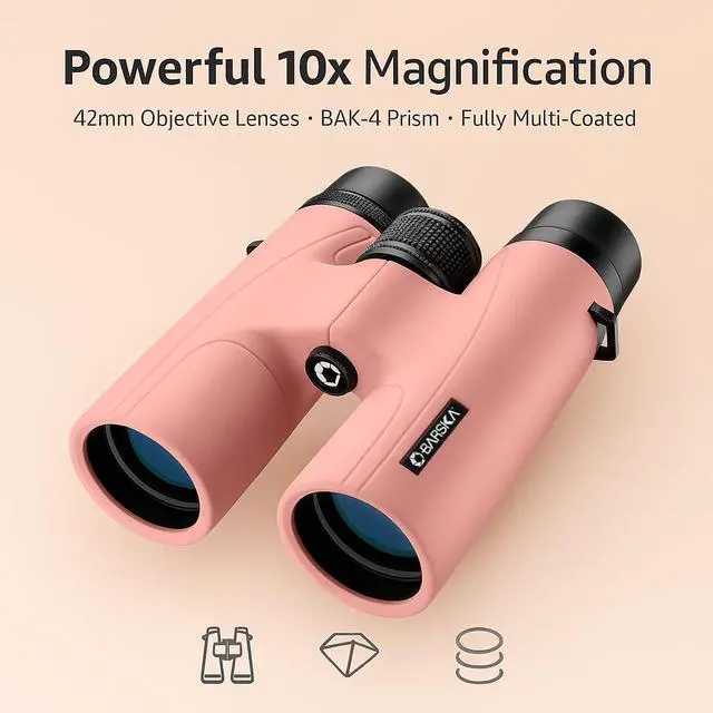 Alt view image 4 of 7 - Crush 10x42 Binoculars Lightweight, Compact & Shockproof Design in Bright Colors for Hiking, Travel, Concerts, Sports, Great Gift Idea Case & Strap Included