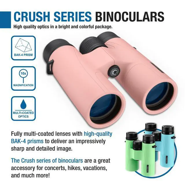 Alt view image 7 of 7 - Crush 10x42 Binoculars Lightweight, Compact & Shockproof Design in Bright Colors for Hiking, Travel, Concerts, Sports, Great Gift Idea Case & Strap Included