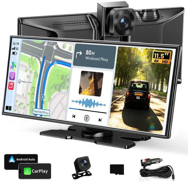 Main image of 11.5" Largest Wireless Carplay Screen for Car, Portable Apple Carplay & Android Auto Touch Screen, 4K Dash Cam/App Control/1080p Backup Camera/Mirror Link/Voice Control/GPS/Bluetooth,for All Vehicles