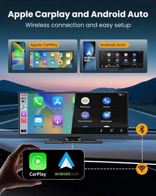 Alt view image 2 of 7 - 11.5" Largest Wireless Carplay Screen for Car, Portable Apple Carplay & Android Auto Touch Screen, 4K Dash Cam/App Control/1080p Backup Camera/Mirror Link/Voice Control/GPS/Bluetooth,for All Vehicles