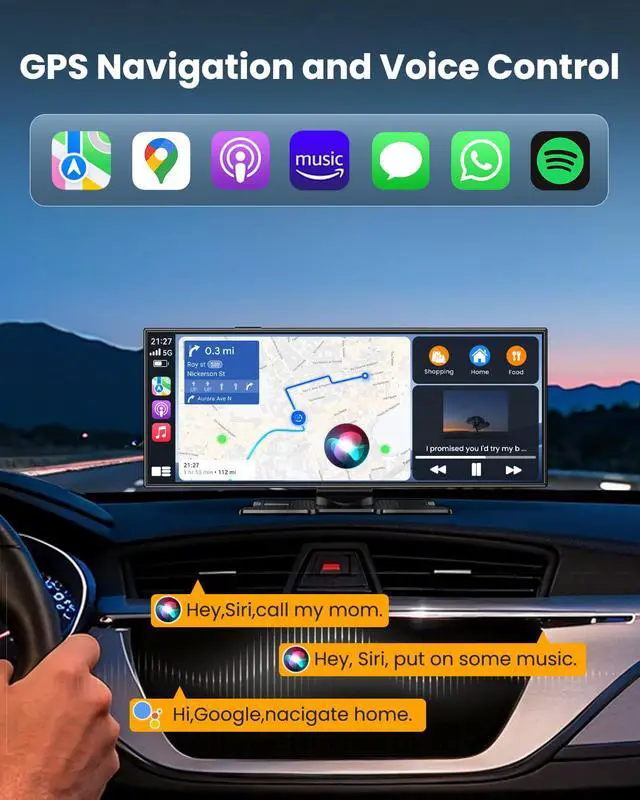 Alt view image 5 of 7 - 11.5" Largest Wireless Carplay Screen for Car, Portable Apple Carplay & Android Auto Touch Screen, 4K Dash Cam/App Control/1080p Backup Camera/Mirror Link/Voice Control/GPS/Bluetooth,for All Vehicles