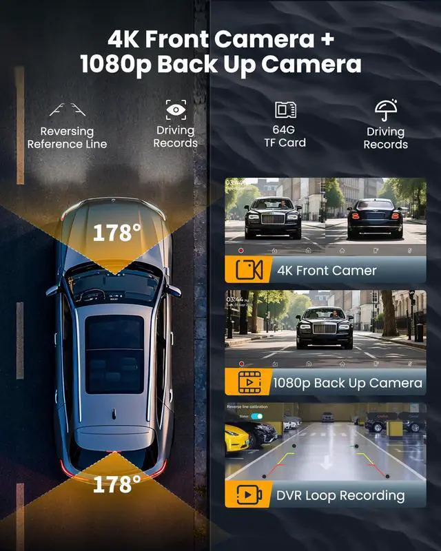 Alt view image 3 of 7 - 11.5" Largest Wireless Carplay Screen for Car, Portable A pple Carplay & Android Auto Touch Screen, 4K Dash Cam/App Control/1080p Backup Camera/Mirror Link/Voice Control/GPS/Bluetooth,for All Vehicles