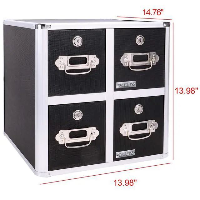 Alt view image 3 of 4 - 4-Drawer CD File Cabinet, Locking DVD & CD Storage Box, Black | Locking filing unit holds hundreds of discs with no cases, key lock keeps media secure, sturdy steel corners, black finish