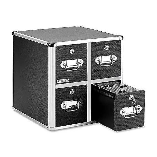Alt view image 4 of 4 - 4-Drawer CD File Cabinet, Locking DVD & CD Storage Box, Black | Locking filing unit holds hundreds of discs with no cases, key lock keeps media secure, sturdy steel corners, black finish