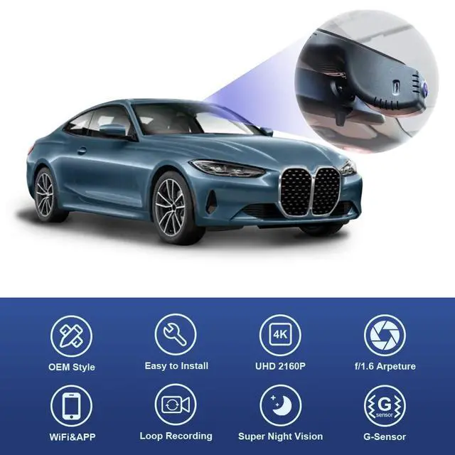 Alt view image 3 of 6 - 4K Dash Cam Suitable for BMW 3 4 Series M3 M4 2020-2024 (Model B) 330i 430i Xdrive 330e M340i M440i Coupe, OEM Look, UHD 2160P Video, WiFi Connect & APP, Loop Recording, G-Sensor, 64GB Card