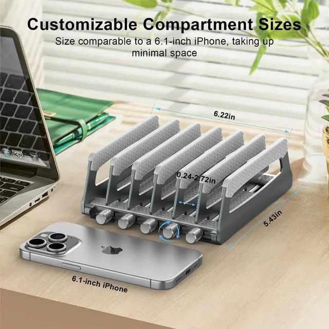 Alt view image 6 of 7 - 6-Slot Vertical Laptop Stand & Holder Adjustable Aluminum Laptop Stand Vertical for Desk Fits 6 Devices, MacBook & Gaming Laptops (Up to 17.3)Space Saving Laptop Storage Rack - Grey
