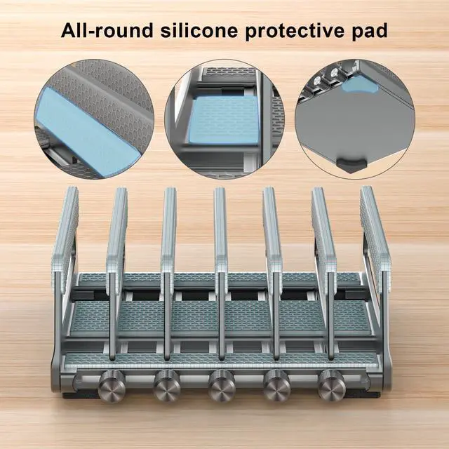 Alt view image 7 of 7 - 6-Slot Vertical Laptop Stand & Holder Adjustable Aluminum Laptop Stand Vertical for Desk Fits 6 Devices, MacBook & Gaming Laptops (Up to 17.3)Space Saving Laptop Storage Rack - Grey