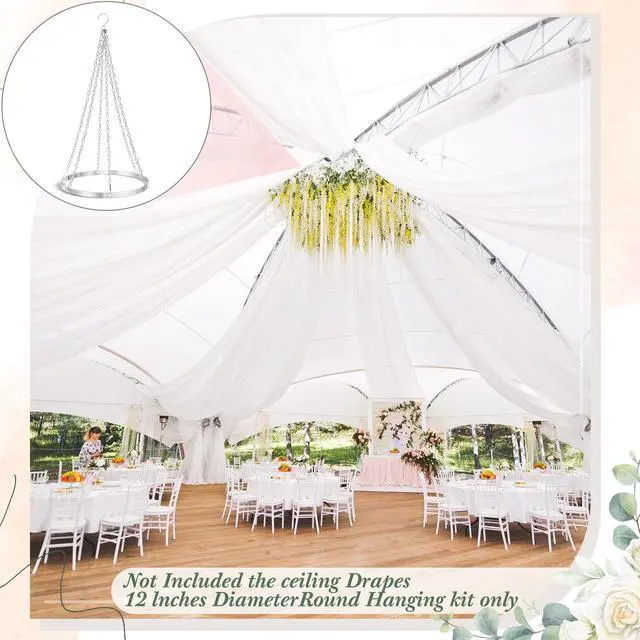 Alt view image 2 of 7 - 12 Inches Silver Metallic Ceiling Drapes Hanging Kit for 6 Panels Wedding Ceiling Drapes Canopy Hoop Metal Hardware Kit for Draping Fabric Indoor Outdoor Decorations Photo Backgrounds