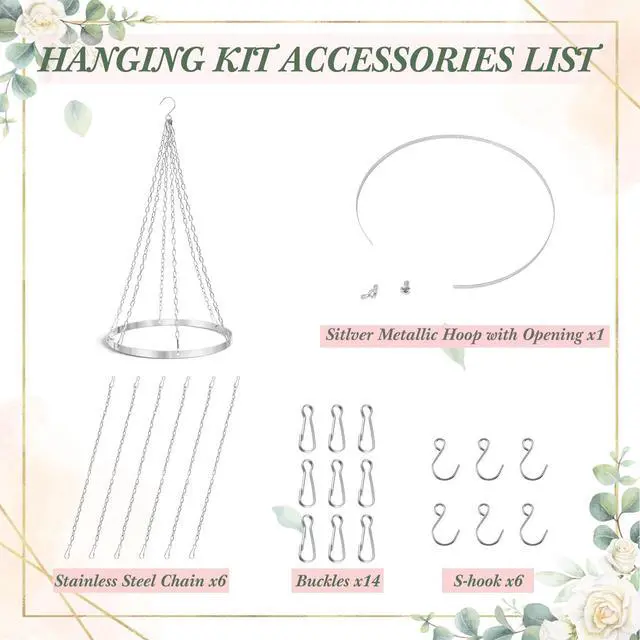 Alt view image 4 of 7 - 12 Inches Silver Metallic Ceiling Drapes Hanging Kit for 6 Panels Wedding Ceiling Drapes Canopy Hoop Metal Hardware Kit for Draping Fabric Indoor Outdoor Decorations Photo Backgrounds