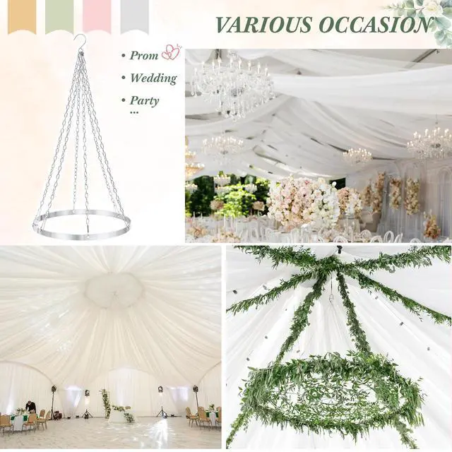 Alt view image 6 of 7 - 12 Inches Silver Metallic Ceiling Drapes Hanging Kit for 6 Panels Wedding Ceiling Drapes Canopy Hoop Metal Hardware Kit for Draping Fabric Indoor Outdoor Decorations Photo Backgrounds