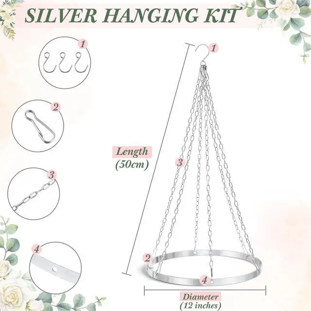 Alt view image 5 of 7 - 12 Inches Silver Metallic Ceiling Drapes Hanging Kit for 6 Panels Wedding Ceiling Drapes Canopy Hoop Metal Hardware Kit for Draping Fabric Indoor Outdoor Decorations Photo Backgrounds