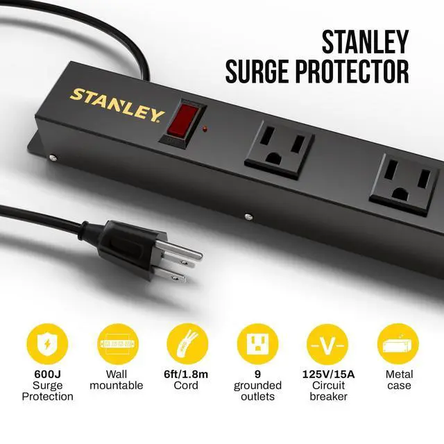 Alt view image 2 of 6 - SurgeMax Pro Metal Surge Protector Power Strip with 9 Outlets 600J Surge Protection 6 Ft Power Cord Durable Metal Housing Black