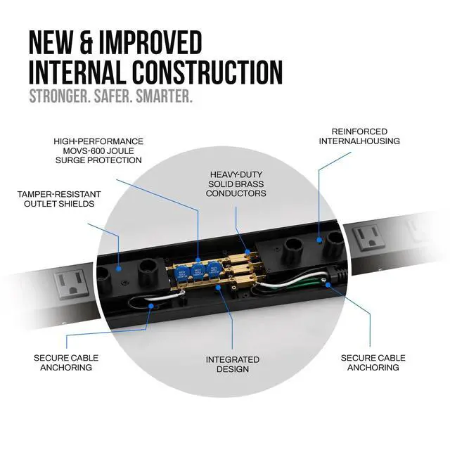 Alt view image 4 of 6 - SurgeMax Pro Metal Surge Protector Power Strip with 9 Outlets 600J Surge Protection 6 Ft Power Cord Durable Metal Housing Black