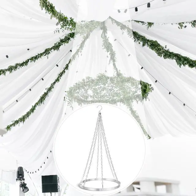 Alt view image 7 of 7 - 12 Inches Silver Metallic Ceiling Drapes Hanging Kit for 6 Panels Wedding Ceiling Drapes Canopy Hoop Metal Hardware Kit for Draping Fabric Indoor Outdoor Decorations Photo Backgrounds