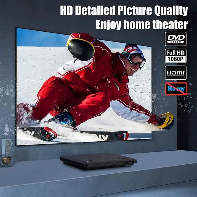 Alt view image 2 of 7 - Ultra Slim DVD Player, Thin HDMI AV DVD Players for TV, 1.77 Inch Design | with Region Free & Colourful HD Pixels, Supports USB Playback, NTSC/PAL DVD Player with HDMI & RCA Cables, Remote Control