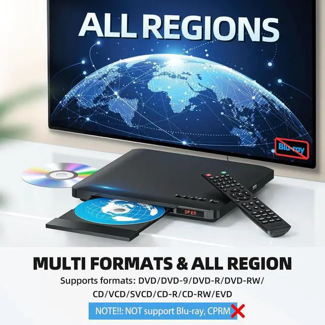 Alt view image 3 of 7 - Ultra Slim DVD Player, Thin HDMI AV DVD Players for TV, 1.77 Inch Design | with Region Free & Colourful HD Pixels, Supports USB Playback, NTSC/PAL DVD Player with HDMI & RCA Cables, Remote Control
