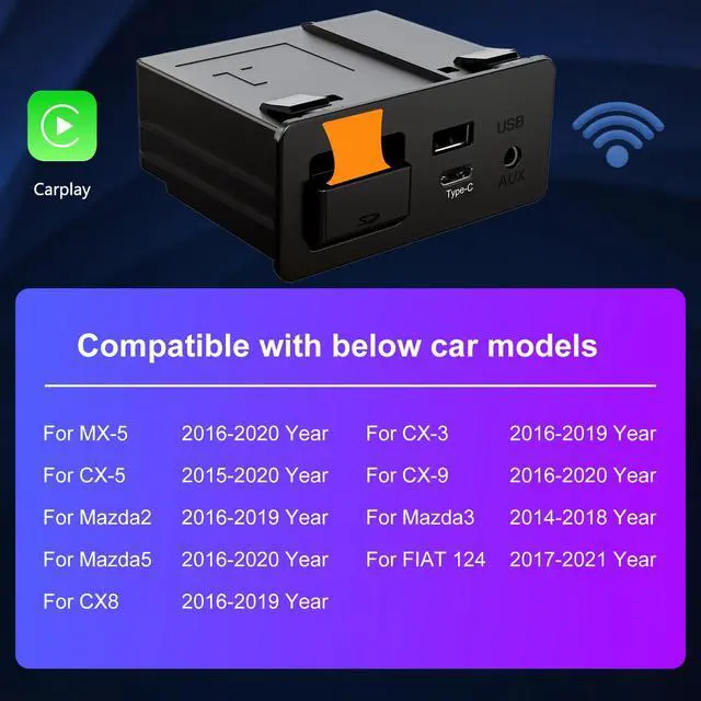 Alt view image 6 of 6 - Type-C Wireless Apple CarPlay Retrofit Kit, TK78669U0C OEM USB HUB for Mazda 2/3/6/CX3/CX5/CX8/CX9/MX5/Miata 2014-2019 with MZD Connect System, Only Supporting Wireless Carplay, No Android Auto