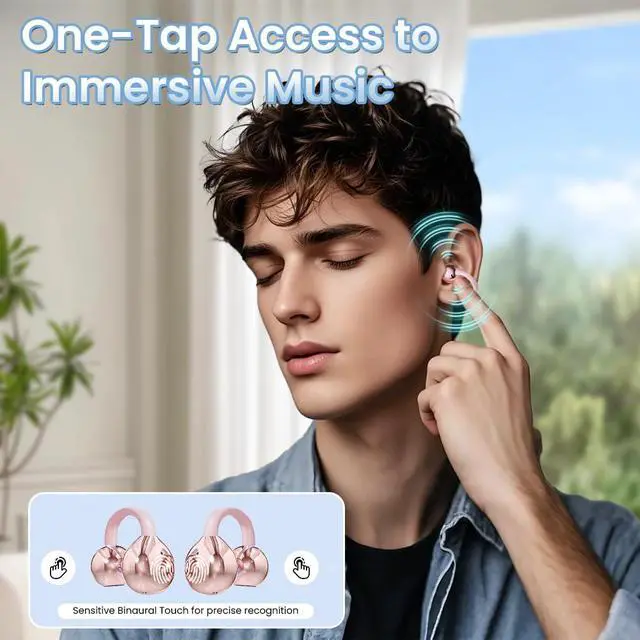 Alt view image 3 of 6 - Clip on Earbuds Open Ear Wireless Bluetooth 5.4 Headphones with Mic,60H Play,Noise Cancelling,Waterproof,Sports Ear Buds,Comfortable for Small Ears & Glasses Wearers,Workouts (Off White)
