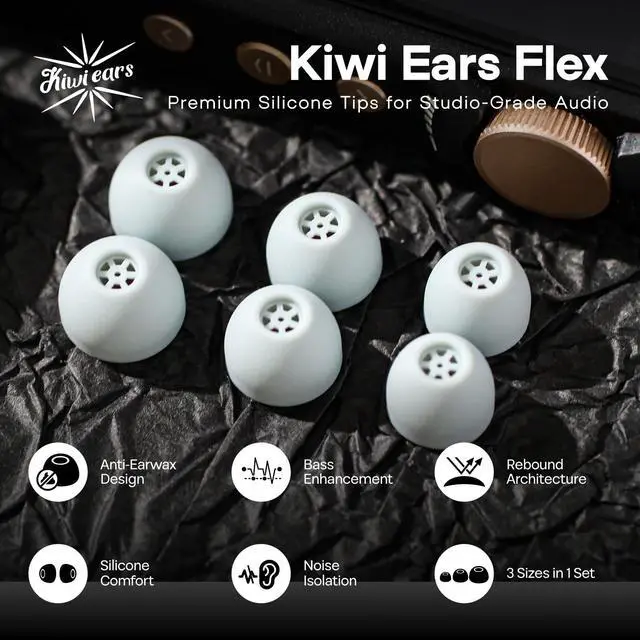 Alt view image 2 of 7 - Kiwi Ears Flex Anti-Earwax IEM Ear Tips, 3 Pairs, S/M/L Size | Silicone Ear Plugs, Replacement HiFi Wired Earbud Eartips for KZ ZS10 Pro 2 SuperMix 4 Hype4 Astral Cadenza Belle, Grey