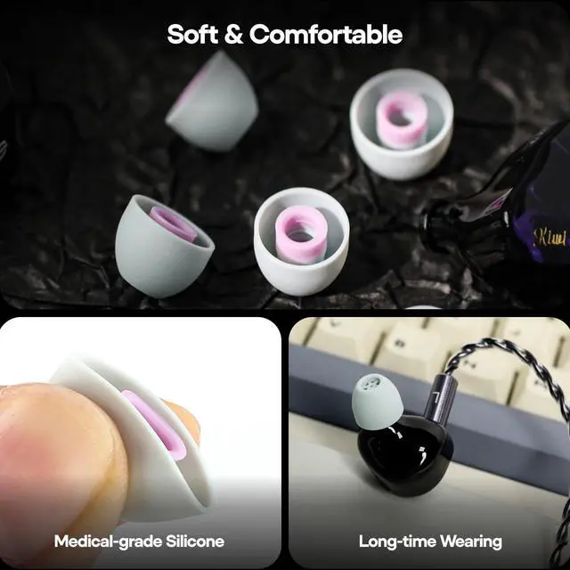 Alt view image 4 of 7 - Kiwi Ears Flex Anti-Earwax IEM Ear Tips, 3 Pairs, S/M/L Size | Silicone Ear Plugs, Replacement HiFi Wired Earbud Eartips for KZ ZS10 Pro 2 SuperMix 4 Hype4 Astral Cadenza Belle, Grey