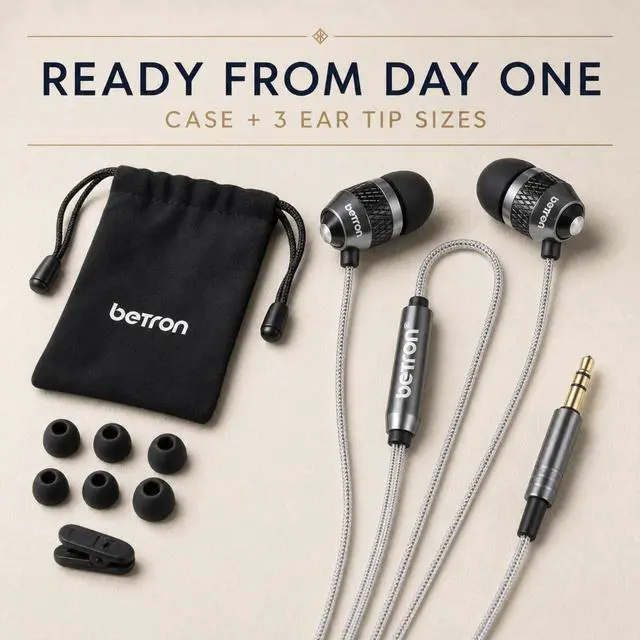 Alt view image 7 of 7 - B25 Earphones, Noise Isolating in-Ear Wired Headphones, Black | Strong Bass, Tangle-Free Cord, Lightweight, Carry Case and Soft Earbud Tips