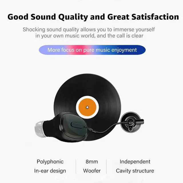 Alt view image 4 of 6 - Single Bluetooth Wireless Earbud, Mini Invisible in-Ear Wireless Bluetooth Headphone 12 Hours Super Long Battery Life Suitable for Sports Work and Sleep - Black