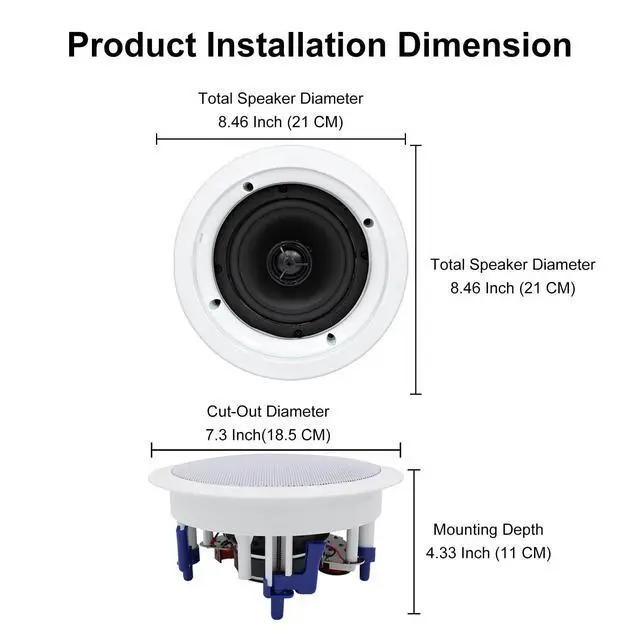 Alt view image 6 of 7 - 5.25 Inch Bluetooth Ceiling Speakers Home Recessed Speaker System 300 Watts Suitable for Humid,Kitchen,Bedroom,Bathroom,Covered Patio (A Pair)