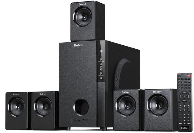 Main image of Home Theater Systems with 5.25 inch Subwoofer, 600 Watts Peak | 5.1 Wired Satellite Surround Sound Speakers, Deep Bass Audio Stereo System with FM Radio Bluetooth AUX DVD USB SD Input