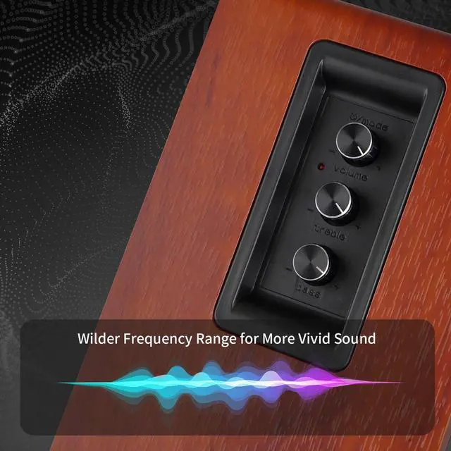 Alt view image 3 of 6 - Powered Bluetooth 5.3 Bookshelf Speakers with Remote & LED Display, 3.5" Carbon Fiber Woofer, RCA AUX Input, Wooden Wired Wireless Speakers for Turntable, PC, TV, Gaming, Brown