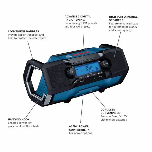 Alt view image 2 of 7 - GPB18V-2CN 18V Cordless Jobsite Radio with Bluetooth 5.0 - Portable, Durable, Enhanced Bass, USB Charging, AUX Input (Battery Not Included)