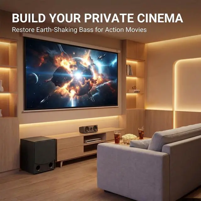 Alt view image 7 of 7 - HS-10SW 10" Powered Subwoofer, 200W RMS Class AB, 800W Peak, 40Hz-250Hz (±3dB) Deep Bass, Bass Reflex, Adjustable Crossover & Dual Audio Inputs for Home Theater & Stereo HiFi