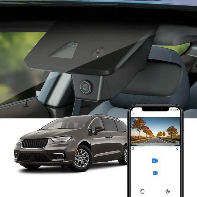 Main image of 4K Dash Cam Compatible with Chrysler Pacifica 2018-2026 & Plug-in Hybrid, OEM Factory Look, UHD 2160P Video, Loop Recording, Built-in WiFi & APP, Gravity Sensor, Plug & Play, 64GB Card