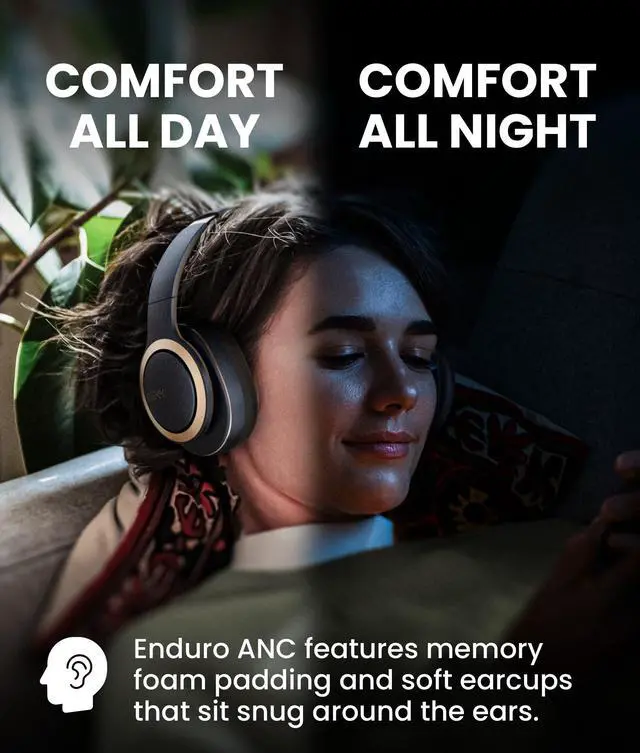 Alt view image 6 of 7 - Audio Enduro ANC Noise Canceling Headphones, Dark Navy | Bluetooth Multipoint Connection, Over-the-Ear Design with Mic, Crystal Clear Hands-Free Calling, 60 Hours of Battery Life