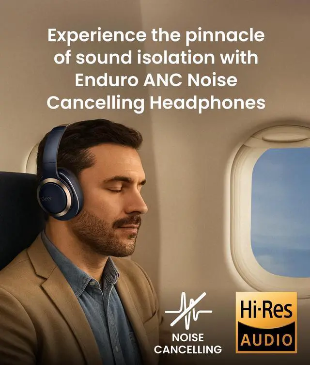 Alt view image 5 of 7 - Audio Enduro ANC Noise Canceling Headphones, Dark Navy | Bluetooth Multipoint Connection, Over-the-Ear Design with Mic, Crystal Clear Hands-Free Calling, 60 Hours of Battery Life