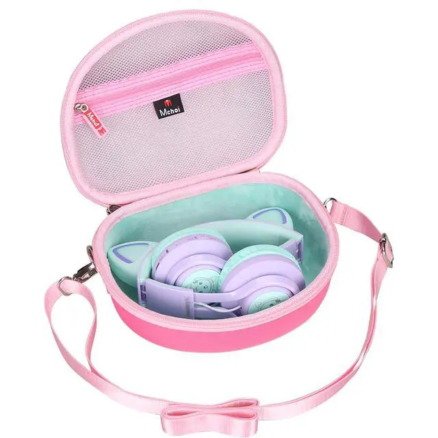 Alt view image 2 of 7 - Hard Carrying Case Suitable for Riwbox CT-7 Pink/for Jack CT-7S Cat Green 3.5mm/ for iClever IC-HS01 Bluetooth Wireless Over-Ear Headphones Headset for Kids Travel Protective Case, Case Only