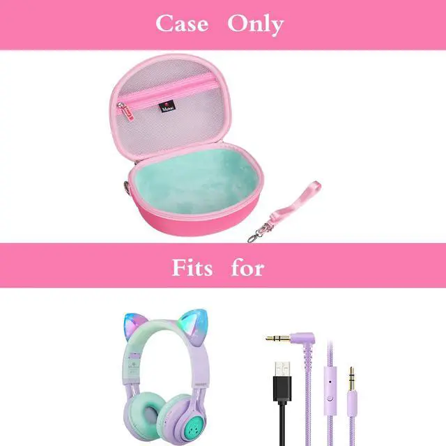 Alt view image 7 of 7 - Hard Carrying Case Suitable for Riwbox CT-7 Pink/for Jack CT-7S Cat Green 3.5mm/ for iClever IC-HS01 Bluetooth Wireless Over-Ear Headphones Headset for Kids Travel Protective Case, Case Only