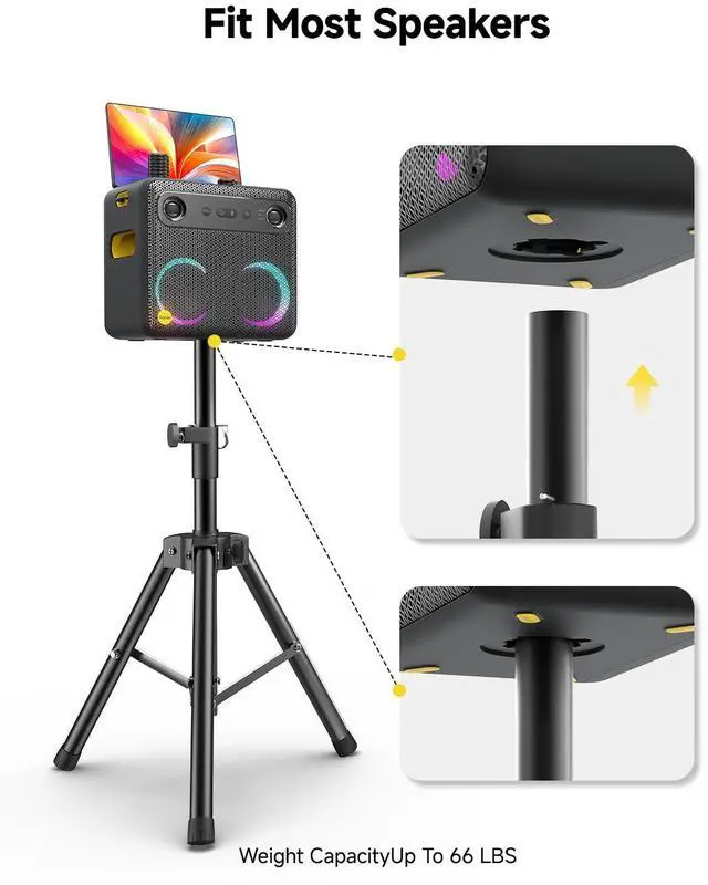 Alt view image 6 of 7 - Speaker Stand Adjustable Height 36"-47", Heavy Duty Carbon Steel Karaoke Machine Stands with Dual Tension Knobs, Portable Tripod Speaker Mount for PA DJ System & Party, 35mm Insert, 66lbs Load