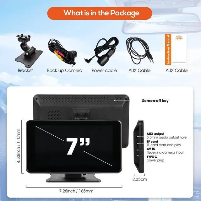 Alt view image 7 of 7 - 7" Wireless Apple CarPlay Screen for Car, Portable Car Radio with Carplay & Android Auto, 1080p Backup Camera, GPS, Mirror Link, Voice Control, FM Transmission, Support SD/TF Interface