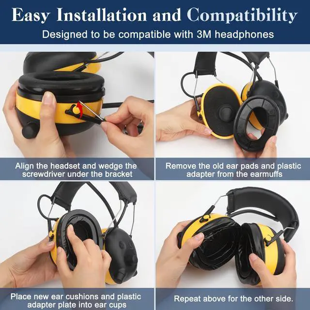 Alt view image 3 of 7 - Upgraded Gel Ear Pads for 3M WorkTunes Hearing Protector (90541 90542), High Density Noise Reduction Replacement Gel Cups with Adapter Plates for Peltor Sport Tactical 300/500 Headset, 1 Set-Yellow