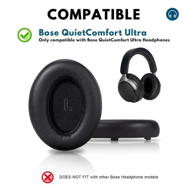 Alt view image 2 of 7 - Replacement Earpads for Bose QuietComfort Ultra | Premium Memory Foam Cushions, Soft Protein Leather, Noise Isolation, Easy Installation, for Bose QC Ultra Headphones (Black)