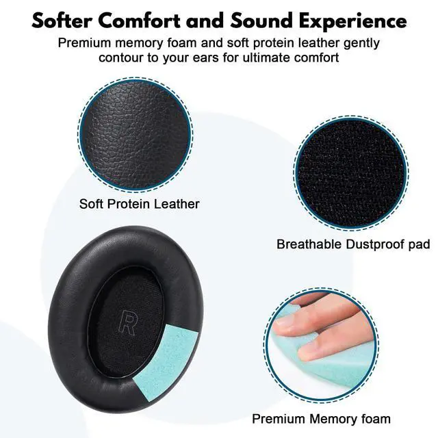 Alt view image 3 of 7 - Replacement Earpads for Bose QuietComfort Ultra | Premium Memory Foam Cushions, Soft Protein Leather, Noise Isolation, Easy Installation, for Bose QC Ultra Headphones (Black)