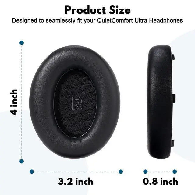 Alt view image 4 of 7 - Replacement Earpads for Bose QuietComfort Ultra | Premium Memory Foam Cushions, Soft Protein Leather, Noise Isolation, Easy Installation, for Bose QC Ultra Headphones (Black)