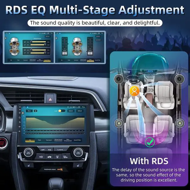 Alt view image 4 of 7 - 8Core Car Radio for Honda Civic 2016-2021: 9" HD Touchscreen Stereo with Wireless Carplay Android Auto GPS Bluetooth FM 36EQ DSP RDS SWC Mirror Link, 1080P Backup Camera