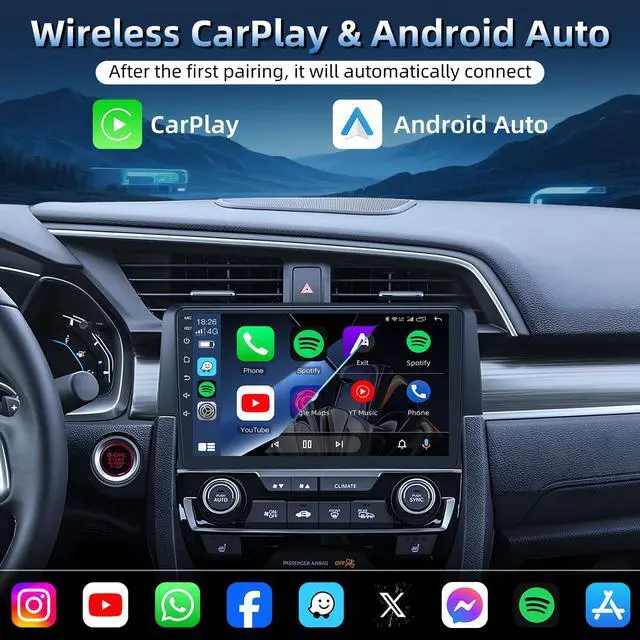 Alt view image 5 of 7 - 8Core Car Radio for Honda Civic 2016-2021: 9" HD Touchscreen Stereo with Wireless Carplay Android Auto GPS Bluetooth FM 36EQ DSP RDS SWC Mirror Link, 1080P Backup Camera