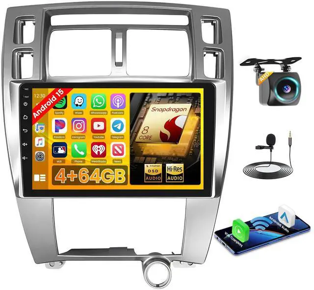 Main image of Qualcomn Chipset 8 Core 4+64GB Android 15 Car Stereo for Hyundai Tucson 2006-2009, 10 Inch Touch Screen Carplay Android Auto Radio DSP Hi-Res Picture in Picture+AHD Backup Camera Voice Assistant