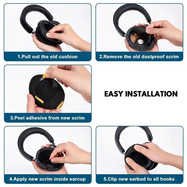 Alt view image 6 of 7 - Replacement Earpads for Bose QuietComfort Ultra | Premium Memory Foam Cushions, Soft Protein Leather, Noise Isolation, Easy Installation, for Bose QC Ultra Headphones (Black)