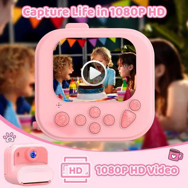 Alt view image 3 of 7 - Kids Camera Instant Print: 1080P HD Digital Camera for Kids - Girls for Age 3-12 - Toddler Cameras Toys Gift for 4 5 6 7 8 9 10 11 Years Old - Cool Presents Ideals for Birthday Pink