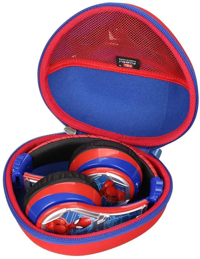 Main image of EVA Kids Headphone Case for JLab/Acer/eKids Spiderman, Case Only | Hard EVA Shell, Shockproof & Water-Resistant, Double Zipper Closure, Mesh Pocket, Travel Storage Bag, Red+Blue